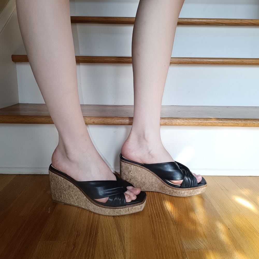 NEW Black Wedge Sandals